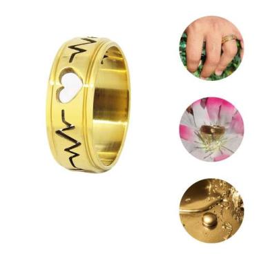 Imagem de Aliança Casamento Ouro 18K Feminino Coração Batimento Presente Luxo - 