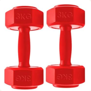 Imagem de Par de Halteres Pesos 3kg Sextavado Vermelho Antiderrapante Revestido deal para Treino em Casa, Academia, Musculação, Mulheres, Iniciantes, Fisioterapia e Fortalecimento Muscular