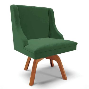 Imagem de Cadeira Estofada Para Sala De Jantar Base Giratória De Madeira Lia Veludo Verde Esmeralda - Ibiza