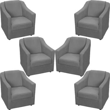Imagem de Kit 6 Poltronas Mila Pé De Plástico Cromado - Cinza Suede