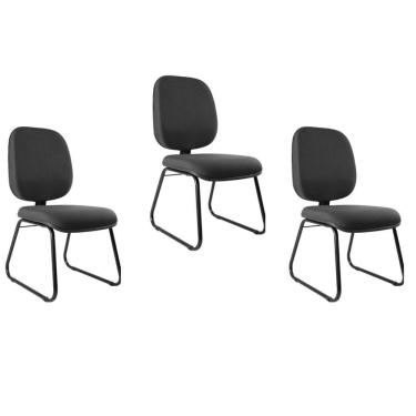 Imagem de Kit 3 Cadeiras Escritório Interlocutor Fixa Estofada Anatômica Base Sky Preto