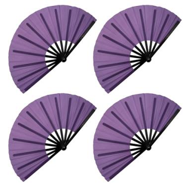 Imagem de QIRMIZI 4 peças grande leque dobrável de mão - leques de tecido de nylon - fãs retrô vintage para kung fu kung fu chinês japonês, tai chi, dança, festivais de música, festas e decorações, roxo
