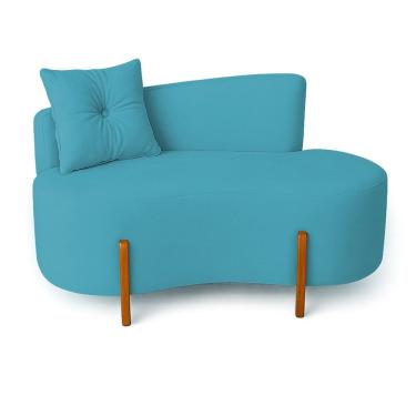 Imagem de Sofá Orgânico Divã Boucle Com Pés De Madeira 7 Decor Azul Turquesa