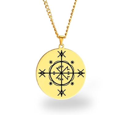 Imagem de Colar Vevê Vodu – Pingente com Símbolos dos Lwas em Aço Inoxidável (Prata, Ouro ou Preto) • Amuleto Espiritual Afro-Caribenho de Proteção, Magia e Fé (Kalfu, Dourado)