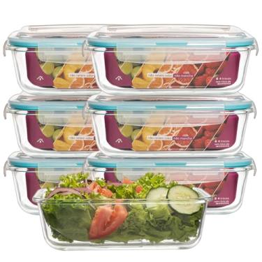 Imagem de KIT 6 Potes de Vidro Retangular com Tampa Hermética 1520ml (Azul)