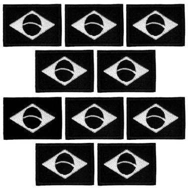 Imagem de Kit 10 Patch Bandeira do Brasil Preta e Branca 5x3,5cm - 77 Esportes