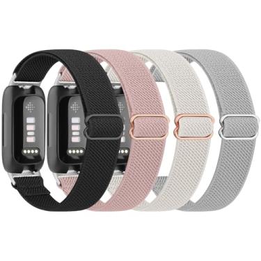 Imagem de Pacote com 4 pulseiras elásticas para Fitbit Inspire 3 para mulheres e homens, pulseiras esportivas de reposição para Fitbit Inspire 3 Fitness Tracker (preto + rosa + luz das estrelas + cinza)