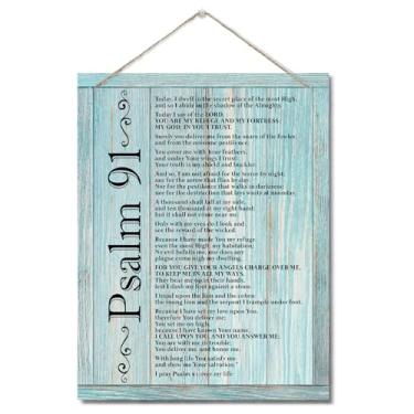 Imagem de AUII JO DESIGN Placas De Arte Em Madeira Inspiradoras, Placa Parede Com Salmos 91, Versículos Bíblicos Impressos Para Pendurar, Escrituras Cristãs Decoração Casa Ou Escritório, 10 X 7,8" J