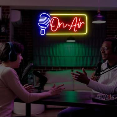 Imagem de Xusdamyj Letreiro De Neon Led On Air Podcast Studio Streaming Placas Legais Sala Jogos Decoração Parede Cena Decoração, Clube Música Acústica