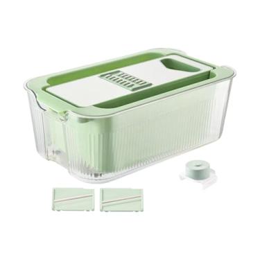 Imagem de YWJLQH Fatiador Mandoline para Cozinha Fatiador Julienne para Batata Cenoura Desfiador Cortador de Frutas com Cesto de Drenagem Multiuso, Verde com 3 Lâminas