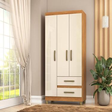 Imagem de Roupeiro Porto 3 Portas 2 Gavetas 75x180x40cm Cinamomo-off White