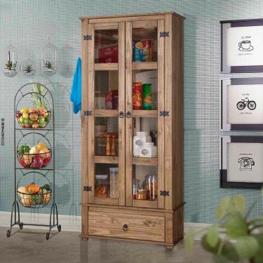 Imagem de Armário Dispensa 2 Portas Em Vidro Madeira Maciça Mel Jm Móveis