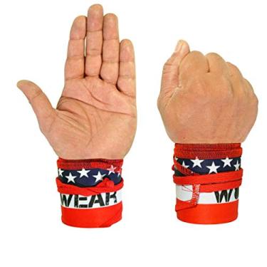 Imagem de Wod Wear Wrist Wraps para levantamento de peso, treinamento de força, musculação, cross training, levantamento de peso olímpico, suporte para yoga – tamanho único (bandeira americana)