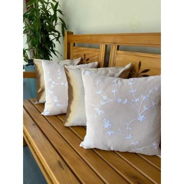 Imagem de Kit 4 Almofadas Decorativas Super Luxo Bordadas 43cm x 43cm para Sofá,