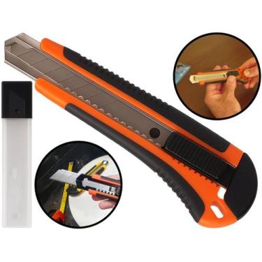 Imagem de Estilete Com Trava Multiuso + Refil 4 Lâminas De Reposição 25mm Aço Ca