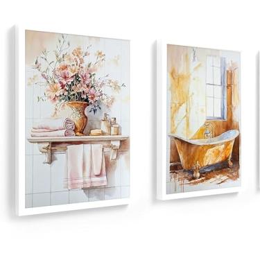 Imagem de Kit 2 quadros banheiro lavabo toalete, vintage Dourado vidro (branco)