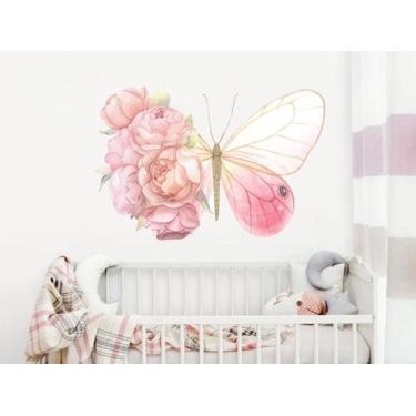Imagem de Adesivo de Parede Borboletas Aquarela Flores Decoração - Adesivos Kigr