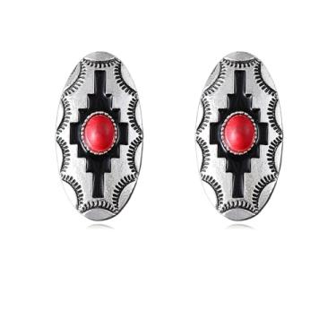 Imagem de DEYOUM Brincos femininos boêmios de turquesa natural, feitos à mão, vintage, geométricos, ocidentais, ovais, joias modernas, presentes, Medium, Metal, Sem pedra preciosa