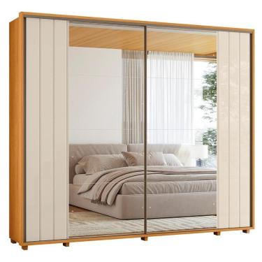 Imagem de Guarda Roupa Casal Dalí Ripado 2 Portas Deslizantes Cinamomo-off White Com 8 Espelhos - Madetec Cinamomo-off White