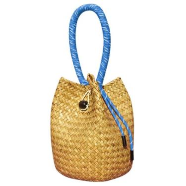 Imagem de Bolsa clutch de vime para mulheres 2025 moderna bolsa de mão macia bolsa de praia para noite carteira de bambu bolsa balde festa formatura, Azul, One Size