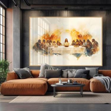 Imagem de Quadro decorativo santa ceia aquarela - MeMoldura, 60X90, Amadeirado C