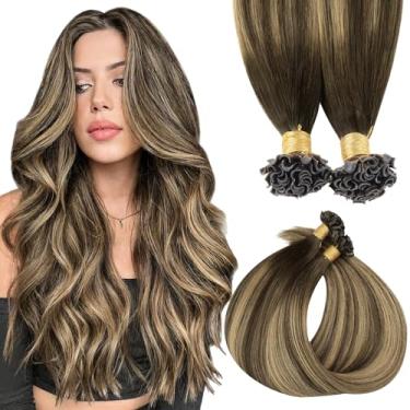 Imagem de MAXITA Extensões De Cabelo U Tip, Humano, Balayage, Castanho Chocolate A Loiro Caramelo, Virgem, Natural, 50G/50 Fios/Pacote, 18 Pol.