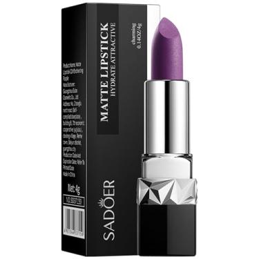 Imagem de SADOER Velvet Matte, Batom, Longa Duração Transfer-Prova Hidratante, Sortido 12 Tons, 4g (02# Roxo Encantador)