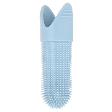 Imagem de Kit de limpeza de dentes de dentes de dentes de cão cffuvros, 360 ° de pó de silicone de grau de alimento para cães gatos, cuidados com dentes suaves com escova macia (Blue)