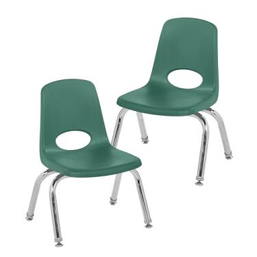Imagem de Cadeira escolar empilhável de 25,4 cm, assento de estudante empilhável com pernas de aço cromado e deslizadores giratórios; para pré-escola, sala de aula ou ensino em casa - Verde (pacote com 2