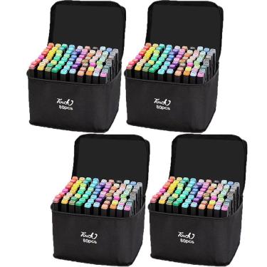 Imagem de Caneta Canetinhas Permanente 24 Cores Estojo Bolsa Kit 4 Uni Pintura Permanente Arte Desenho Escola Curso