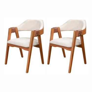 Imagem de Kit 2 Cadeiras de Madeira 100% Maciça Tauari, Estofada e Braço em Cour