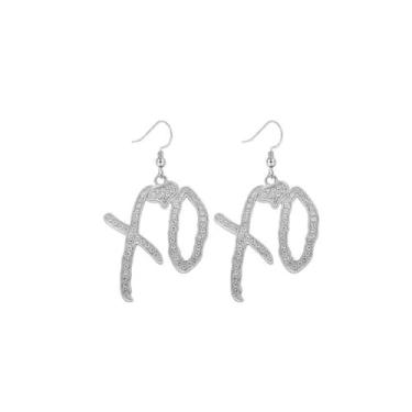 Imagem de Brincos femininos com pingente de letra XO High Hip Hop da Unise, moda criativa zircônia cúbica pingente hip hop rock presente joias, Large, Liga de aço, Sem pedra preciosa