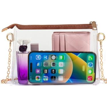 Imagem de FAN ONUO Bolsa transparente para mulheres, aprovada em estádios, bolsa transversal pequena transparente para estádio para shows e eventos esportivos, Marrom, Bolsa transparente feminina para eventos