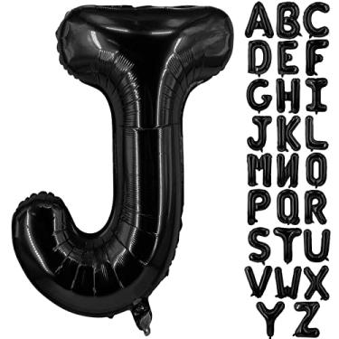 Imagem de Lovoir Balões grandes de 101 cm com letra J em preto tamanho grande jumbo de alumínio de mylar balão de hélio para decorações de festa de aniversário, decoração de celebração, alfabeto preto J