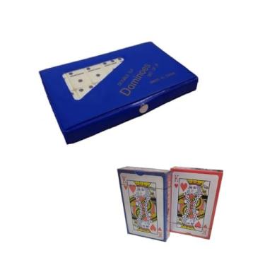 Imagem de Kit de Dominó em Osso 5mm com 2 Baralhos de Papel Jogo de Mesa (Azul)