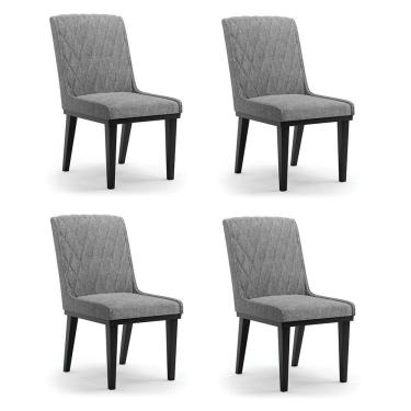 Imagem de Cadeira Sala De Jantar Base Madeira Preto Kit 4 Sofia Linho Grafite A26 D03 - D'rossi
