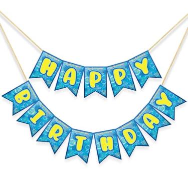 Imagem de FYSUIMU Faixa de aniversário de esponja de desenho animado sob o mar, guirlanda de feliz aniversário para verão, oceano, abacaxi, aniversários, chás de bebê, decoração de pano de fundo