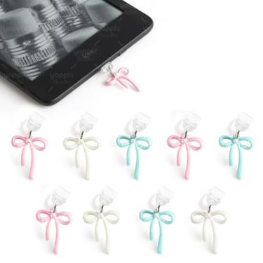 Imagem de YOPPIX 9 peças de pingentes para Kindle, lindo pingente de plugue de poeira com laço rosa compatível com porta de carregamento tipo C, presente para amantes de livros, leitores, homens, mulheres