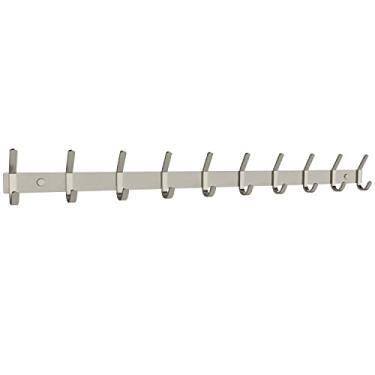 Imagem de SAYONEYES Suporte de parede para cabide – Trilho de gancho de aço inoxidável de 76 cm de níquel escovado com 10 ganchos de revestimento duplo resistentes – Cabide de parede para entrada, banheiro