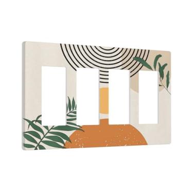 Imagem de Laranja, meados do século, Boho Sun 4 Gang, quadriciclo/GFCI/placa decorativa para interruptor de luz, placa decorativa elétrica, sem parafusos