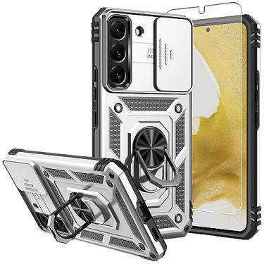 Imagem de SKTGSLAMY Capa para S22, capa para Samsung Galaxy S22 com protetores de tela e capa para câmera, [grau militar] Capa testada contra quedas de 4,9 m com suporte magnético capa protetora para Samsung S22 (TC-Prata)