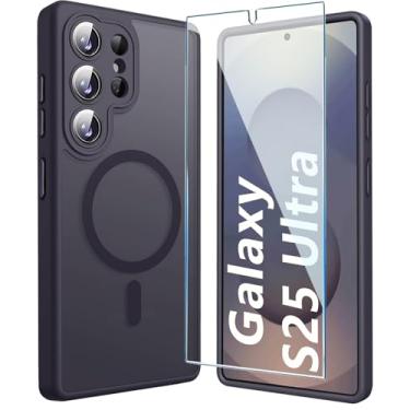 Imagem de TXXO Capa para Samsung Galaxy S25 Ultra, capa para celular Galaxy S25 Ultra com protetor de tela [proteção total da câmera] Capa fina à prova de choque para s 25 Ultra - preta
