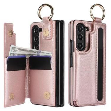 Imagem de MVVKKY Capa de celular tipo carteira com anel de couro sintético para Galaxy Z Fold6 com suporte para caneta e compartimento para cartão (sem caneta) (para Galaxy Z Fold6/rosa)