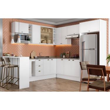 Imagem de Kit Cozinha Modulada 15 Peças Bella 1 (5Aéreos+5Balcões+1Ilha+4Complementos) C15P58 Branco-Carraro