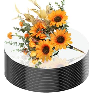 Imagem de Pacote com 16 peças centrais redondas espelhadas para mesas, bandejas redondas de acrílico para decoração de prato circular para mesa central de mesa, velas de casamento, chá de bebê, decoração de