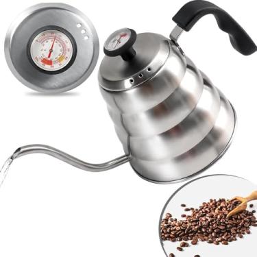 Imagem de 1,2L Chaleira Bico de Ganso, Chaleira Coffee com Termômetro, Chaleira de Aço Inoxidável com Bico Fino, Chaleira de Inox Polido, Chaleira Tipo Inox Bule Pescoco de Ganso