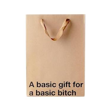 Imagem de Saco de presente engraçado 28 x 20 x 10 cm – Saco de papel kraft marrom com estampa "um presente básico" – embrulho de presente para aniversários, feriados, festas de escritório – embrulho de presente