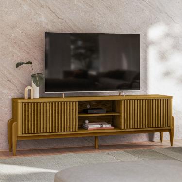 Imagem de Rack Sereno para Tv até 55 polegadas com Ripado 2 Portas de Correr 180cm Pés em Madeira Maciça - Olivar Móveis