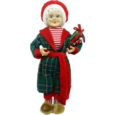 Imagem de Boneca Mamãe Noel Decoração Roupão Pijama Com Presentes 47cm