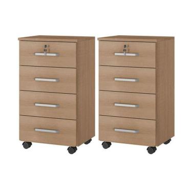 Imagem de Kit 2 Gaveteiros Para Escritório Gávea Com Chave Freijó Fosco – Móveis Leão